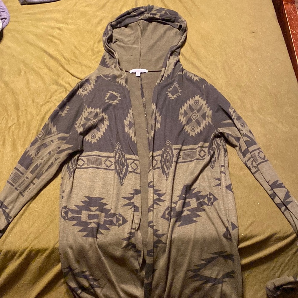 Green and black hooded cardigan